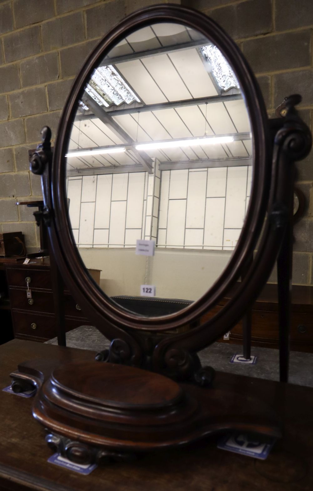 A Victorian mahogany toilet mirror, width 65cm, height 82cm